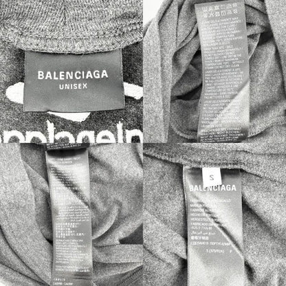 Balenciaga Short Sleeve T-Shirt High Neck Sports Top Logo Embroidery S Charcoal