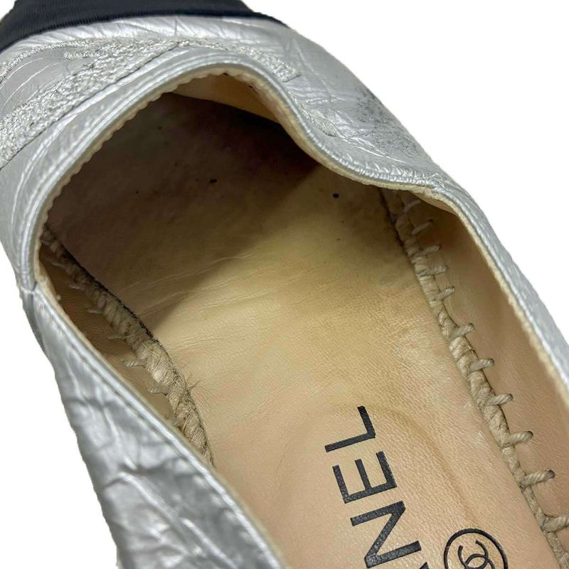 Chanel CC Logo Espadori Slip on Silver 36
