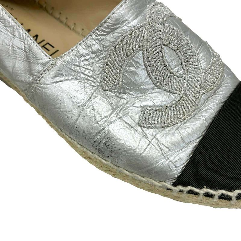 Chanel CC Logo Espadori Slip on Silver 36