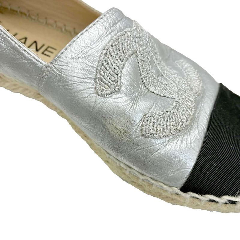 Chanel CC Logo Espadori Slip on Silver 36