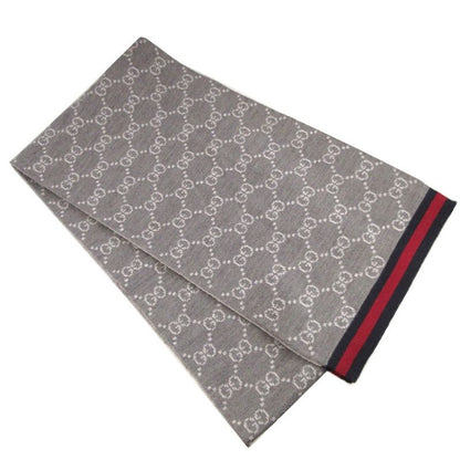 Gucci GG Pattern Sherry Wool Gray Scarf