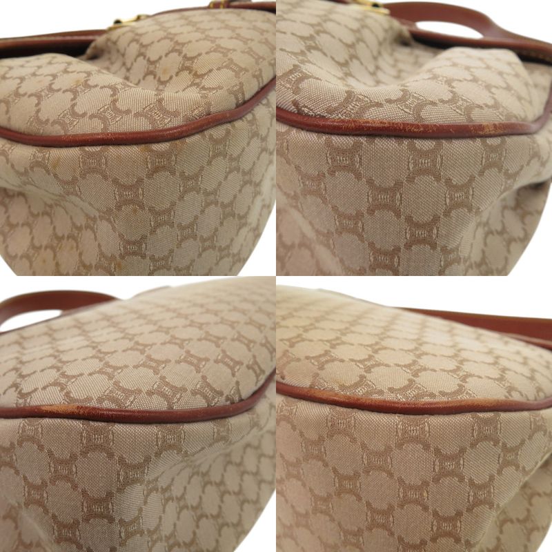 Celine Macadam Pattern Vintage Hobo Shoulder Bag Gold Canvas Leather Beige Brown