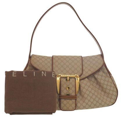Celine Macadam Pattern Vintage Hobo Shoulder Bag Gold Canvas Leather Beige Brown