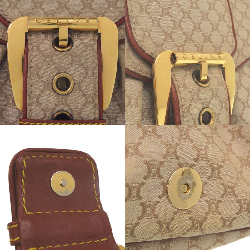 Celine Macadam Pattern Vintage Hobo Shoulder Bag Gold Canvas Leather Beige Brown