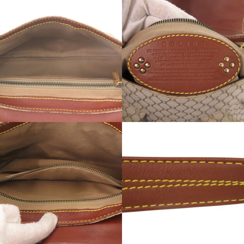 Celine Macadam Pattern Vintage Hobo Shoulder Bag Gold Canvas Leather Beige Brown