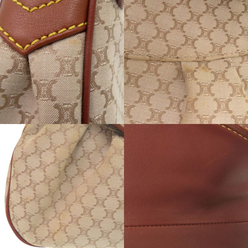 Celine Macadam Pattern Vintage Hobo Shoulder Bag Gold Canvas Leather Beige Brown