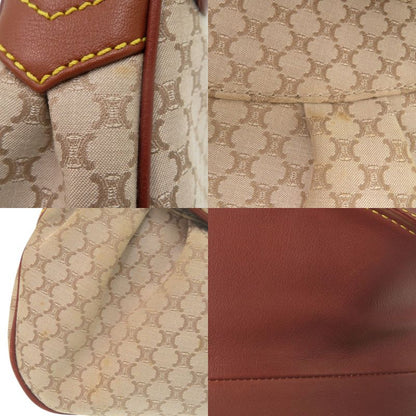 Celine Macadam Pattern Vintage Hobo Shoulder Bag Gold Canvas Leather Beige Brown