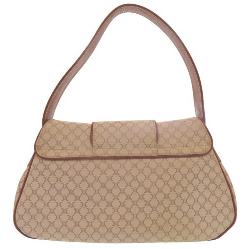 Celine Macadam Pattern Vintage Hobo Shoulder Bag Gold Canvas Leather Beige Brown