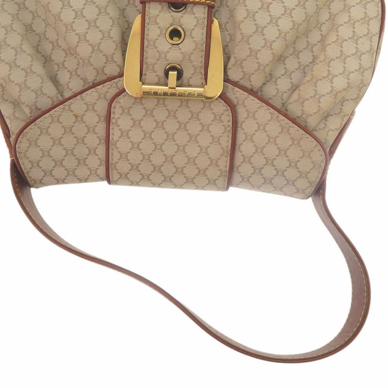 Celine Macadam Pattern Vintage Hobo Shoulder Bag Gold Canvas Leather Beige Brown