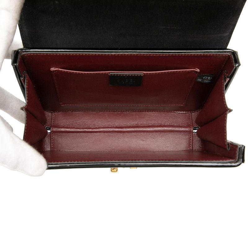 Gucci Sylvie Chain Shoulder Bag 2-Way Black Patent Leather