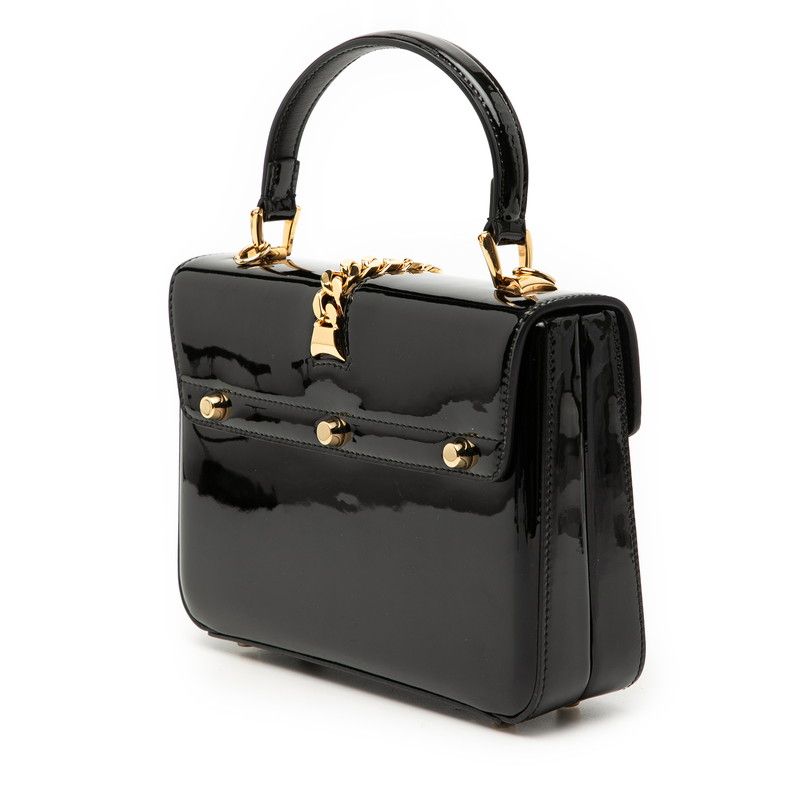 Gucci Sylvie Chain Shoulder Bag 2-Way Black Patent Leather