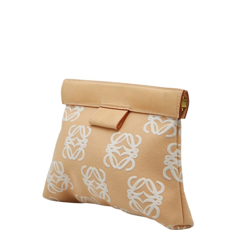Loewe Anagram Clutch Beige Canvas Leather