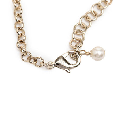 Chanel CC Logo Heart Motif Line Stone Bracelet Gold Pink Plated Faux Pearl