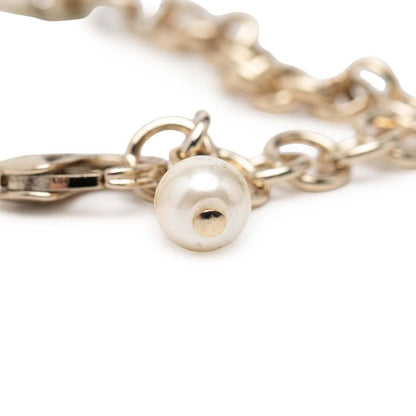 Chanel CC Logo Heart Motif Line Stone Bracelet Gold Pink Plated Faux Pearl
