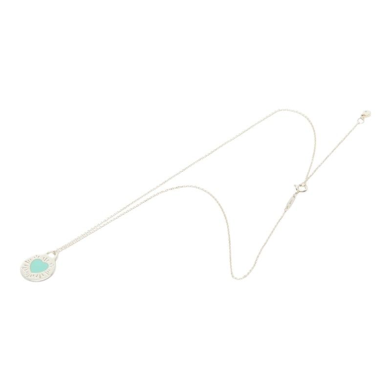 Tiffany & Co Return to Round Heart Chain Pendant Necklace Silver Blue