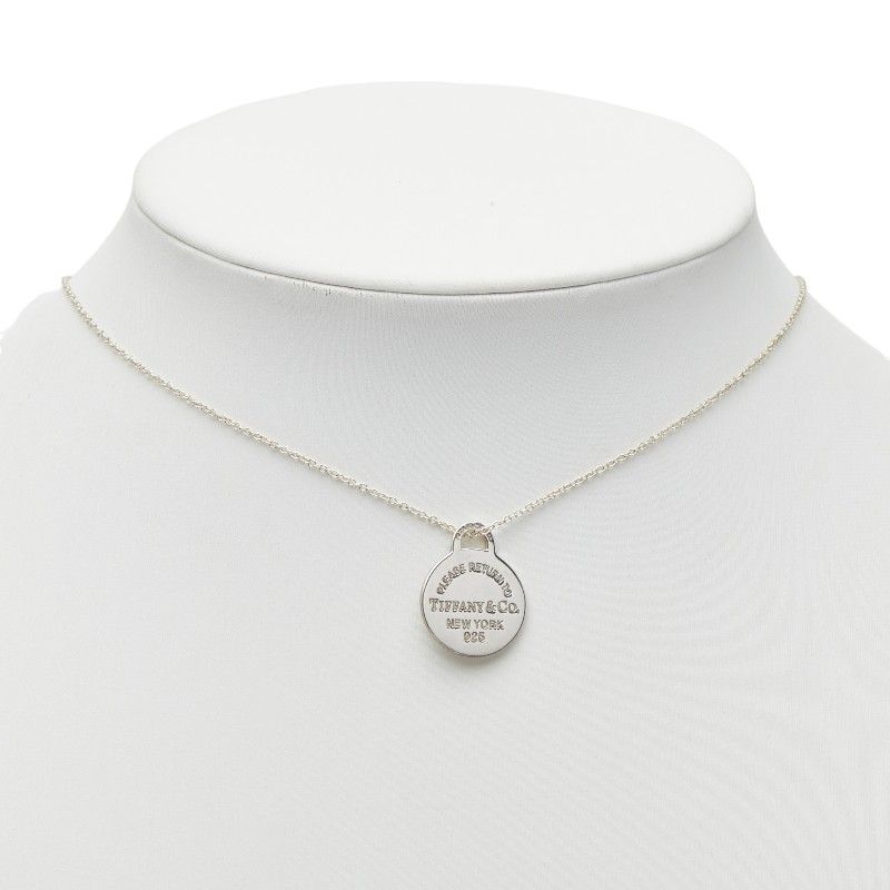 Tiffany & Co Return to Round Heart Chain Pendant Necklace Silver Blue