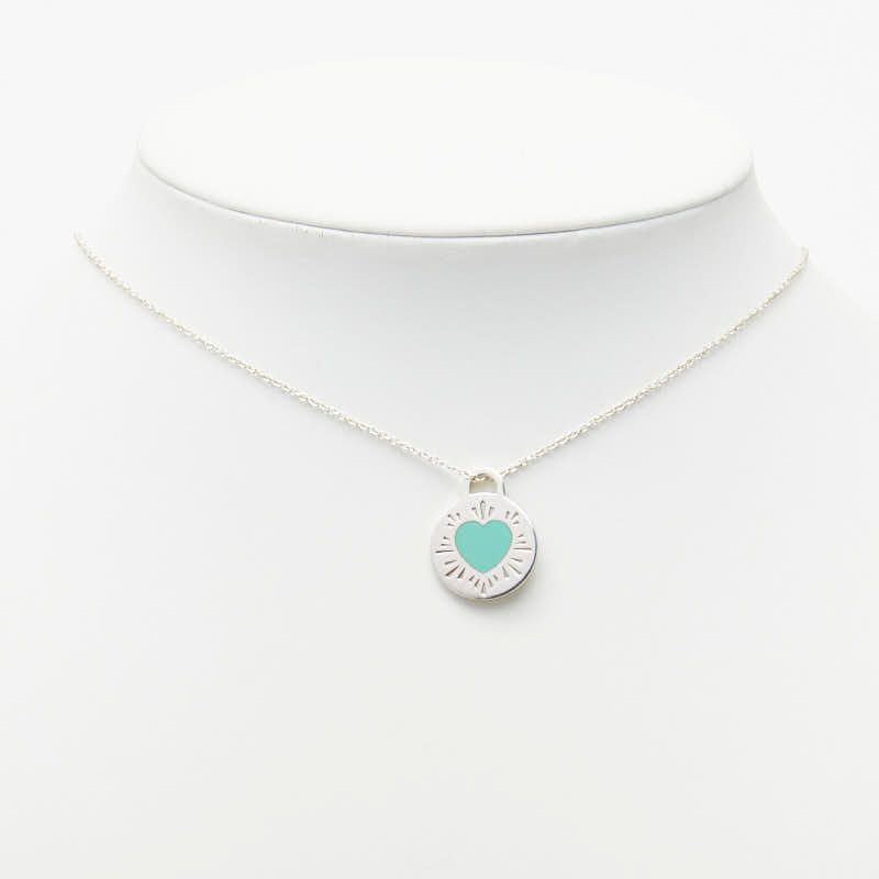 Tiffany & Co Return to Round Heart Chain Pendant Necklace Silver Blue