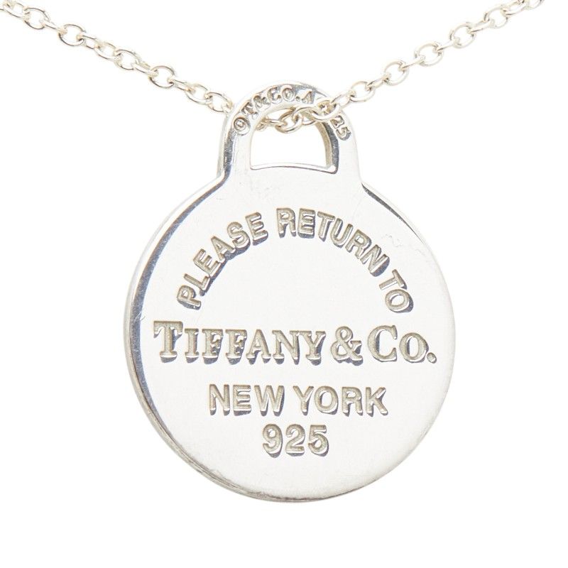 Tiffany & Co Return to Round Heart Chain Pendant Necklace Silver Blue