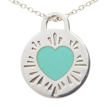 Tiffany & Co Return to Round Heart Chain Pendant Necklace Silver Blue