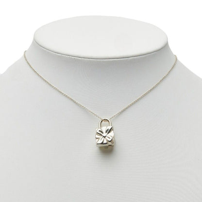 Tiffany & Co Present Box Lock Ribbon Pendant Necklace Silver