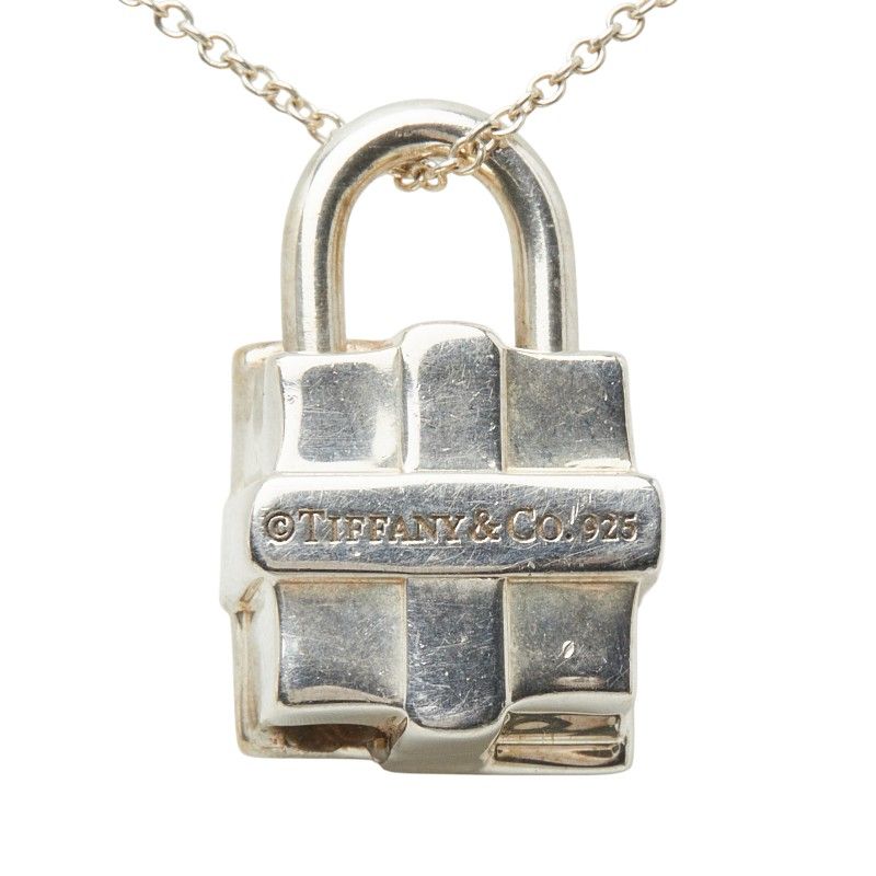 Tiffany & Co Present Box Lock Ribbon Pendant Necklace Silver