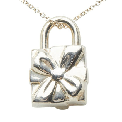 Tiffany & Co Present Box Lock Ribbon Pendant Necklace Silver