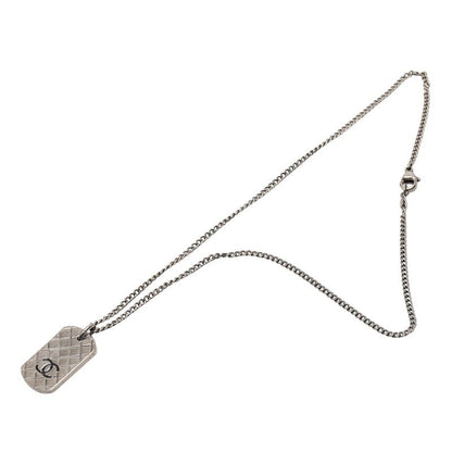 Chanel Quilted Dog Tag CC Logo Necklace Silver Metal