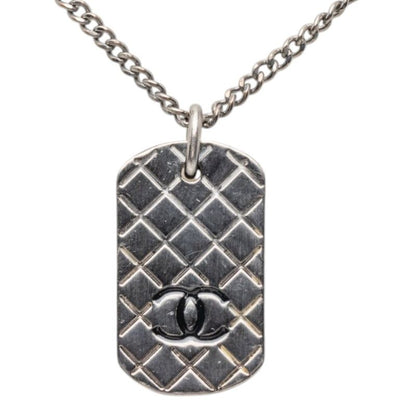 Chanel Quilted Dog Tag CC Logo Necklace Silver Metal