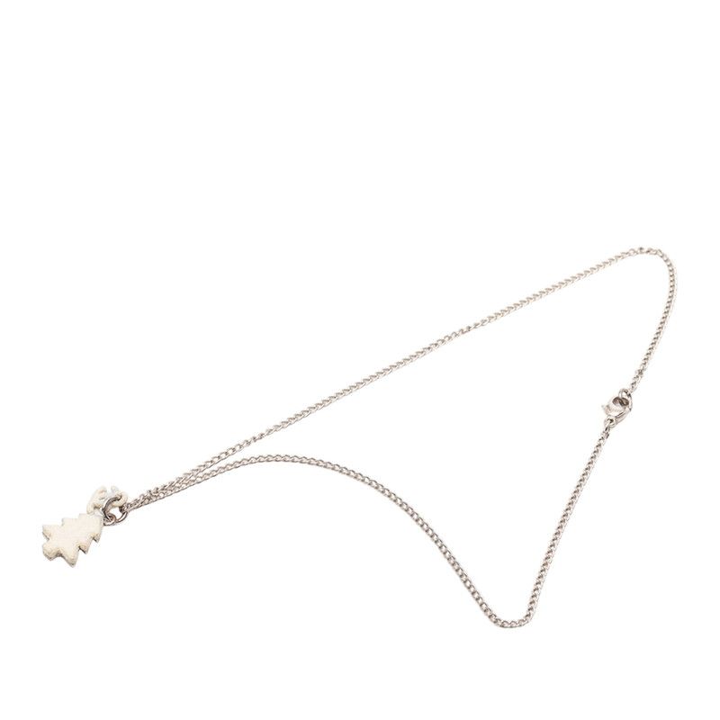 Chanel CC Logo Christmas Tree Motif Necklace Silver White Metal