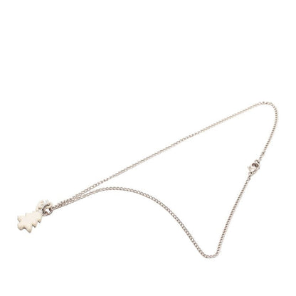 Chanel CC Logo Christmas Tree Motif Necklace Silver White Metal