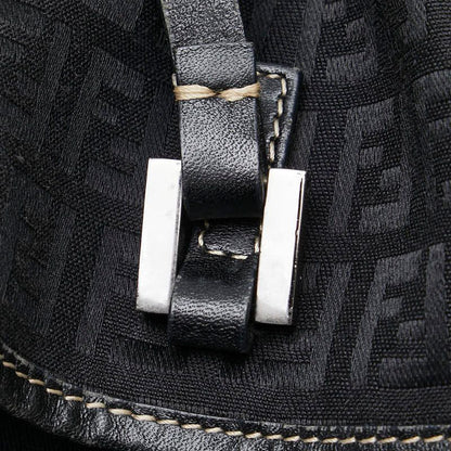Fendi Zucchino Handbag Black Canvas Leather