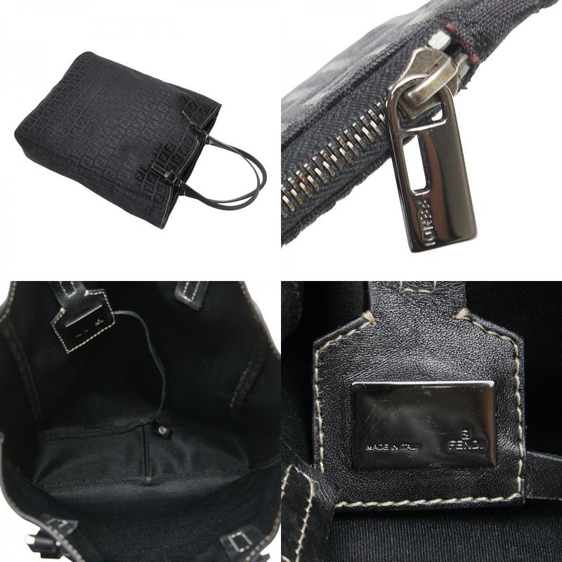 Fendi Zucchino Handbag Black Canvas Leather