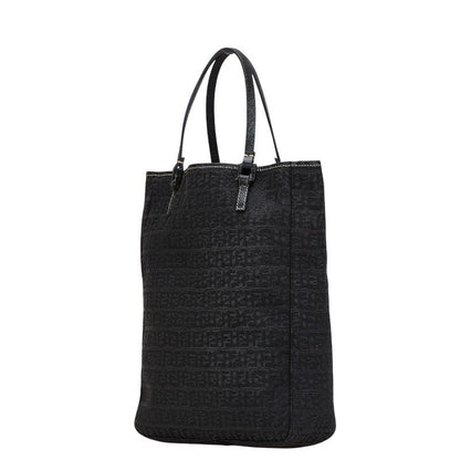 Fendi Zucchino Handbag Black Canvas Leather