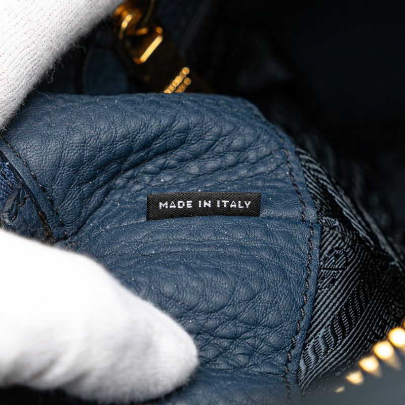 Prada Logo Handbag Blue Vitello Daino
