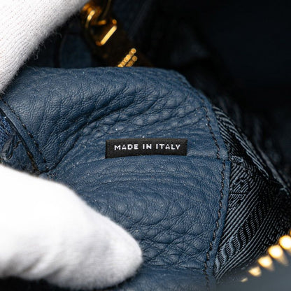 Prada Logo Handbag Blue Vitello Daino