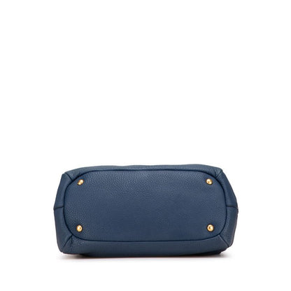 Prada Logo Handbag Blue Vitello Daino