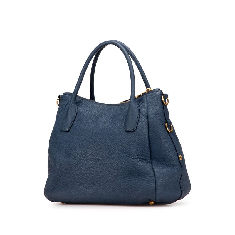 Prada Logo Handbag Blue Vitello Daino