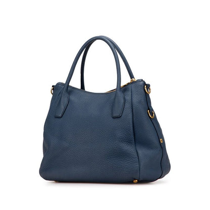 Prada Logo Handbag Blue Vitello Daino