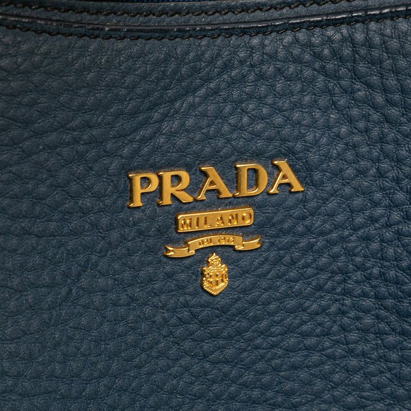Prada Logo Handbag Blue Vitello Daino