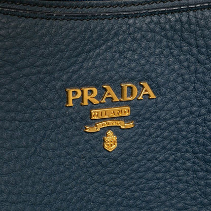 Prada Logo Handbag Blue Vitello Daino