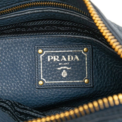Prada Logo Handbag Blue Vitello Daino