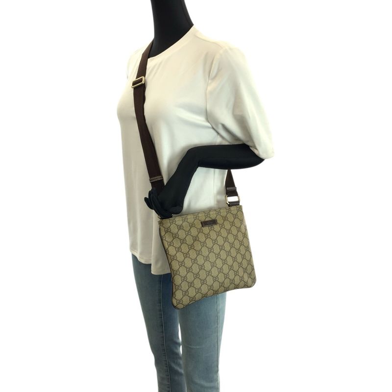 Gucci Beige Brown Gold GG Supreme Canvas Shoulder Bag