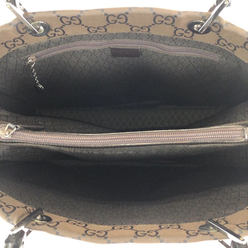 Gucci Bamboo GG Pattern Brown Silver Nylon 002 Tote