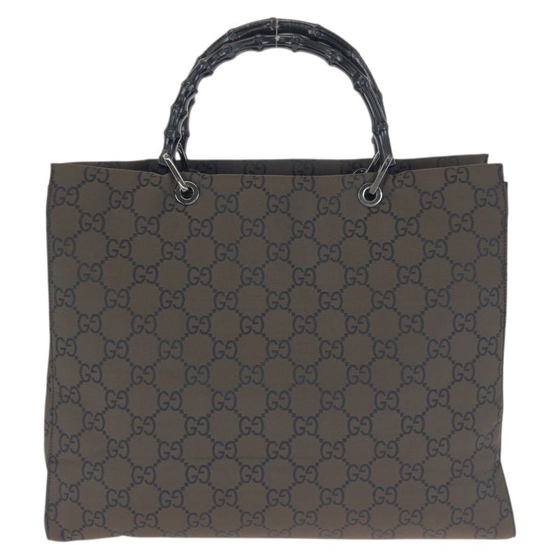 Gucci Bamboo GG Pattern Brown Silver Nylon 002 Tote