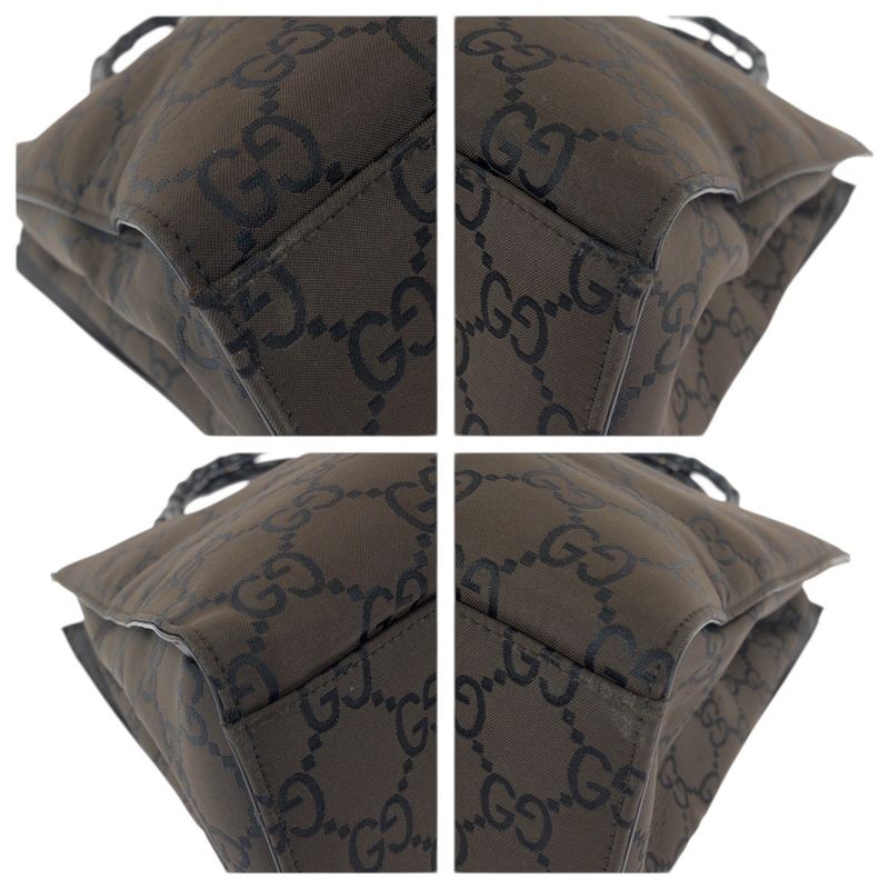 Gucci Bamboo GG Pattern Brown Silver Nylon 002 Tote
