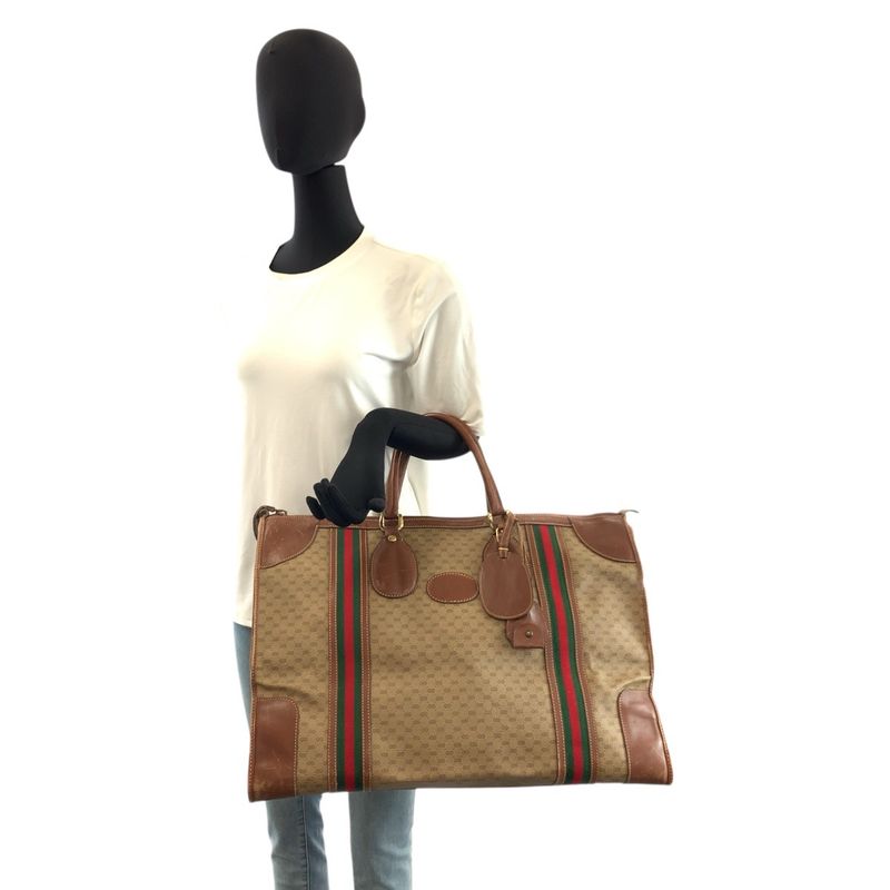 Gucci Vintage Micro GG Sherry Line Brown Boston Bag