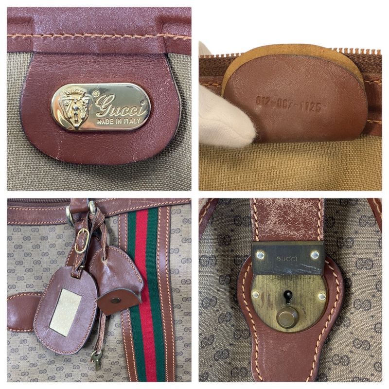 Gucci Vintage Micro GG Sherry Line Brown Boston Bag