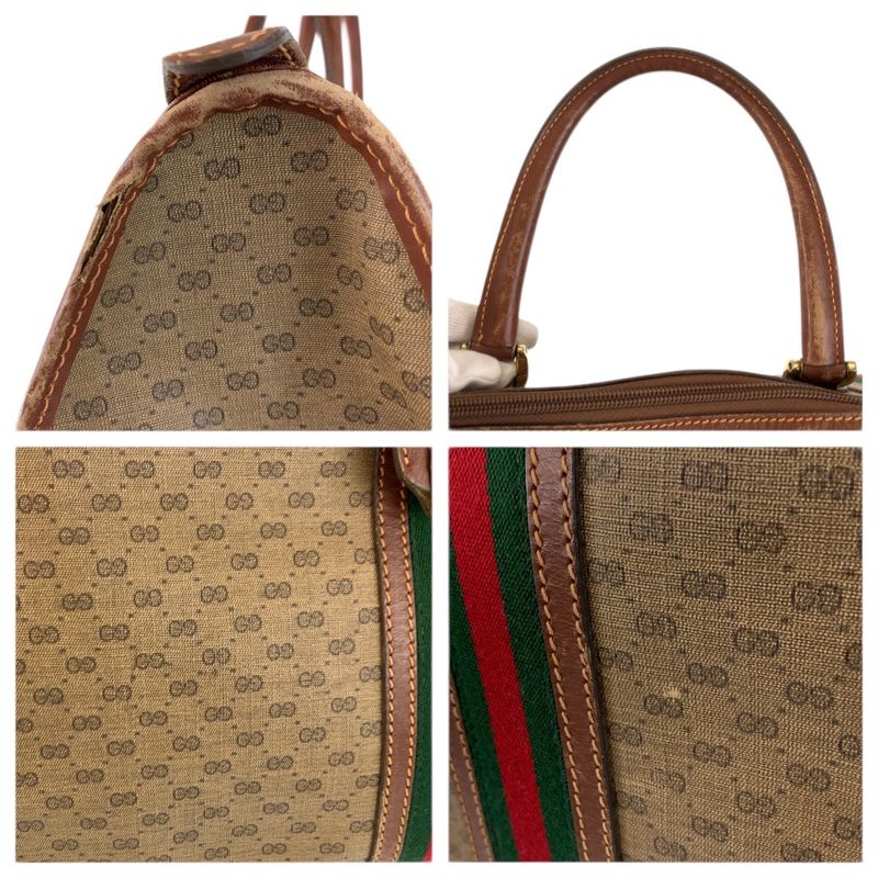 Gucci Vintage Micro GG Sherry Line Brown Boston Bag