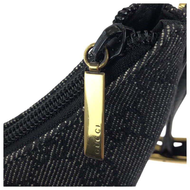 Gucci Black Gold GG Canvas Leather Handbag Pouch