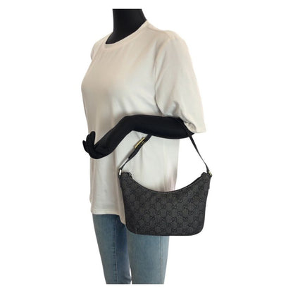 Gucci Black Gold GG Canvas Leather Handbag Pouch